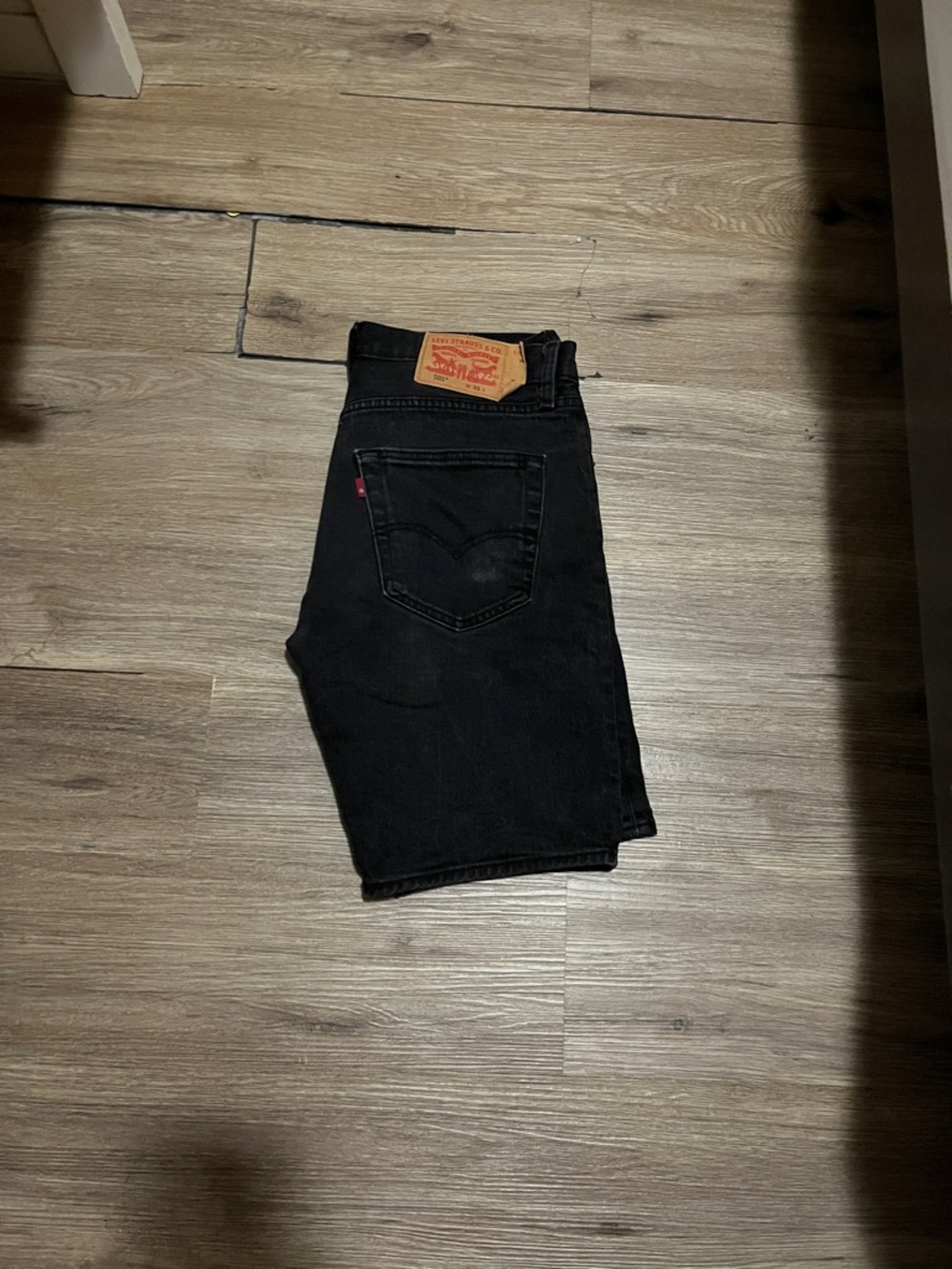 Levi's Black Denim Shorts with Leather Patch
